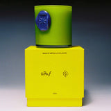Green candle on top of a yellow box with 'uRs.f' branding on a gray background