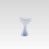 A unique, soft blue glass serving dish with an irregular shape, designed for serving snacks or desserts or as a decorative centerpiece.